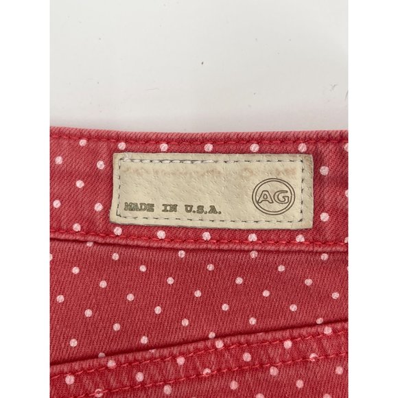 AG Adriano Goldschmied Size 26R Red Polka Dot Stevie Ankle Slim Straight Leg Jea - Picture 3 of 6